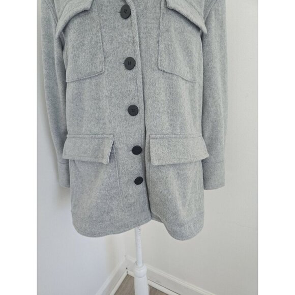 Sanctuary Fisher Grey Faux Fur Oversize Relaxed Cargo Car Coat Jacket Shacket M - Picture 4 of 11